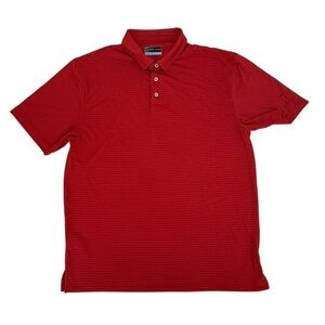 PGA Tour Red Black Striped Short Sleeve Collared Polo Golf Shirt Size Large Mens